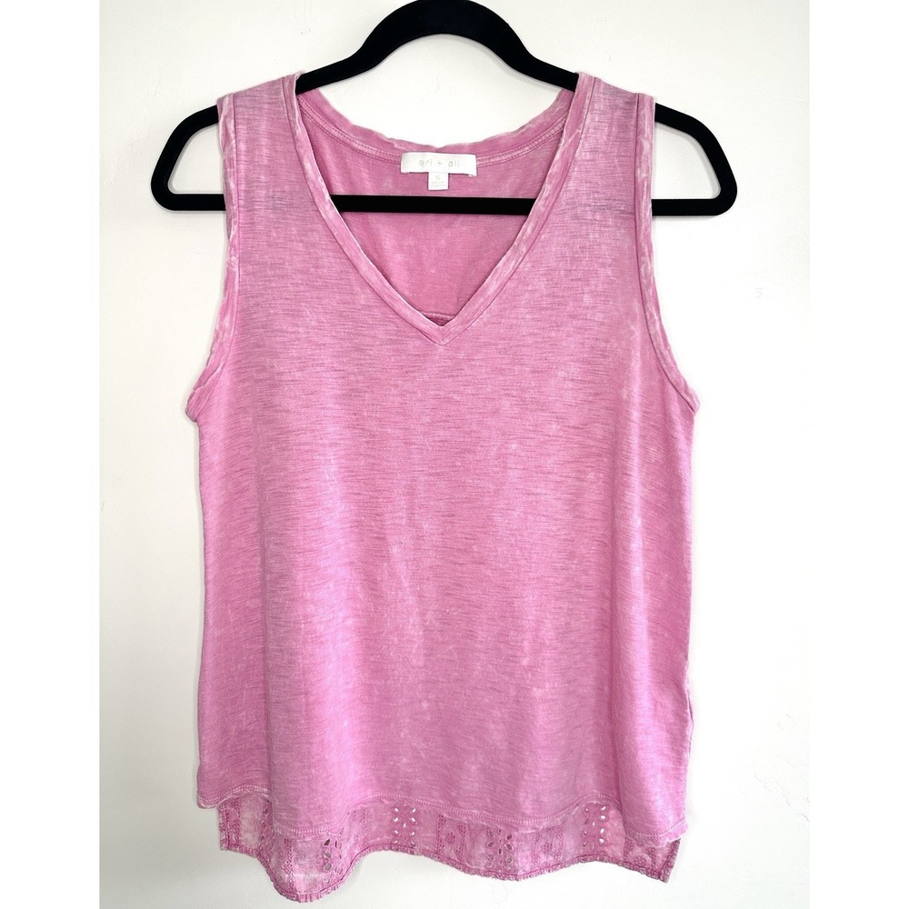 Eri + Ali Anthropologie Pink Eyelet Lace Back Tank Top Small Cotton V-Neck Boho